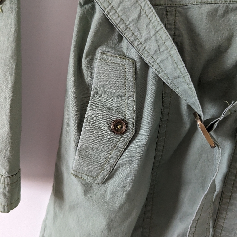 Amir Military-Inspired Belted Shirt Dress - Size 4 Green Cotton Gorpcore Fall - Picture 6 of 13